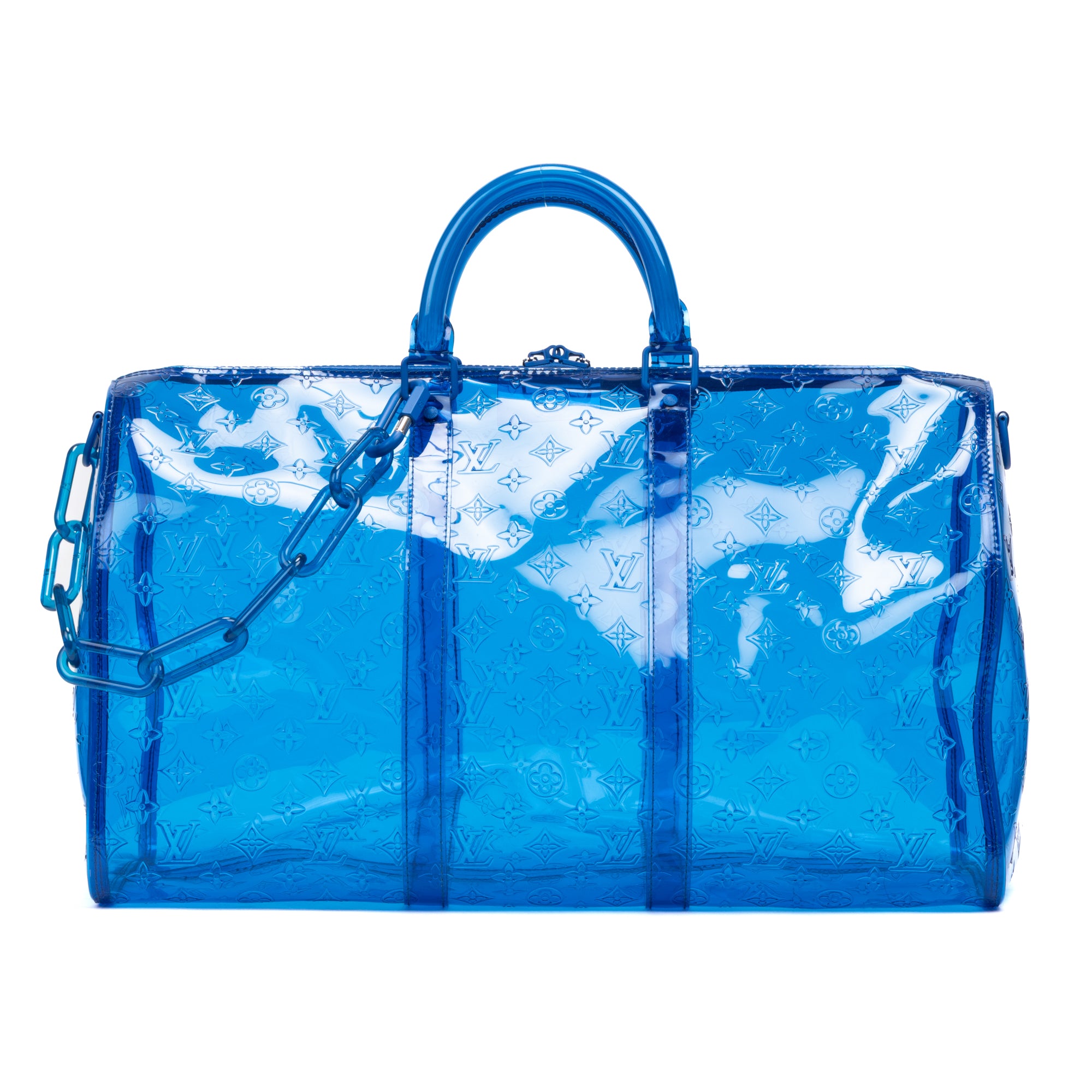 Travel Bag Ltd. Ed. Virgil Abloh Keepall Monogram Prism 50 Blue Monogram Embossed PVC
