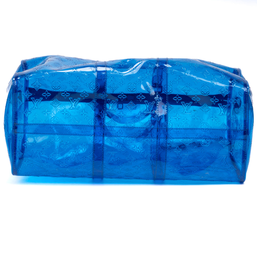 Travel Bag Ltd. Ed. Virgil Abloh Keepall Monogram Prism 50 Blue Monogram Embossed PVC