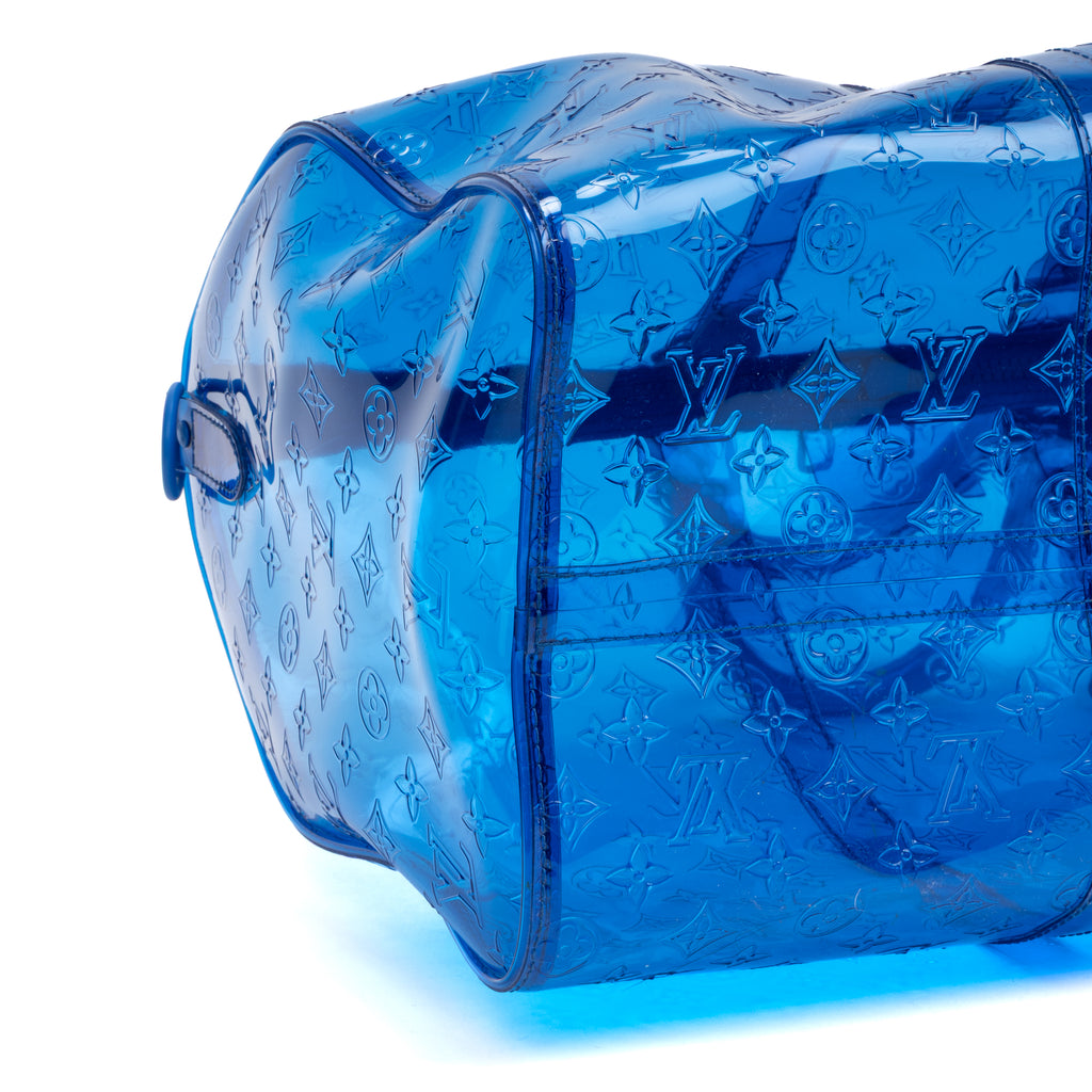 Travel Bag Ltd. Ed. Virgil Abloh Keepall Monogram Prism 50 Blue Monogram Embossed PVC