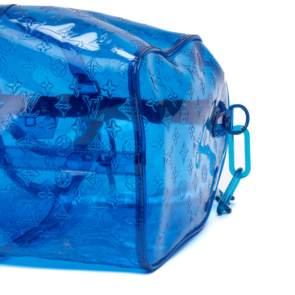 Travel Bag Ltd. Ed. Virgil Abloh Keepall Monogram Prism 50 Blue Monogram Embossed PVC