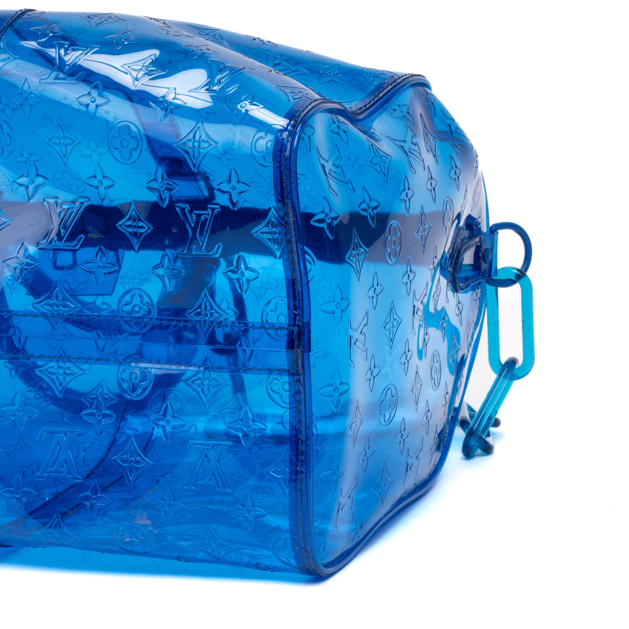 Travel Bag Ltd. Ed. Virgil Abloh Keepall Monogram Prism 50 Blue Monogram Embossed PVC