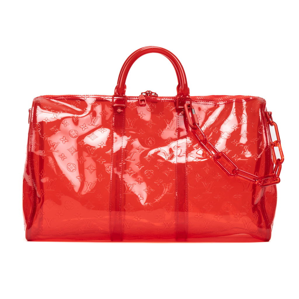 Travel Bag Ltd. Ed. Virgil Abloh Keepall Monogram Prism 50 Red Monogram Embossed PVC