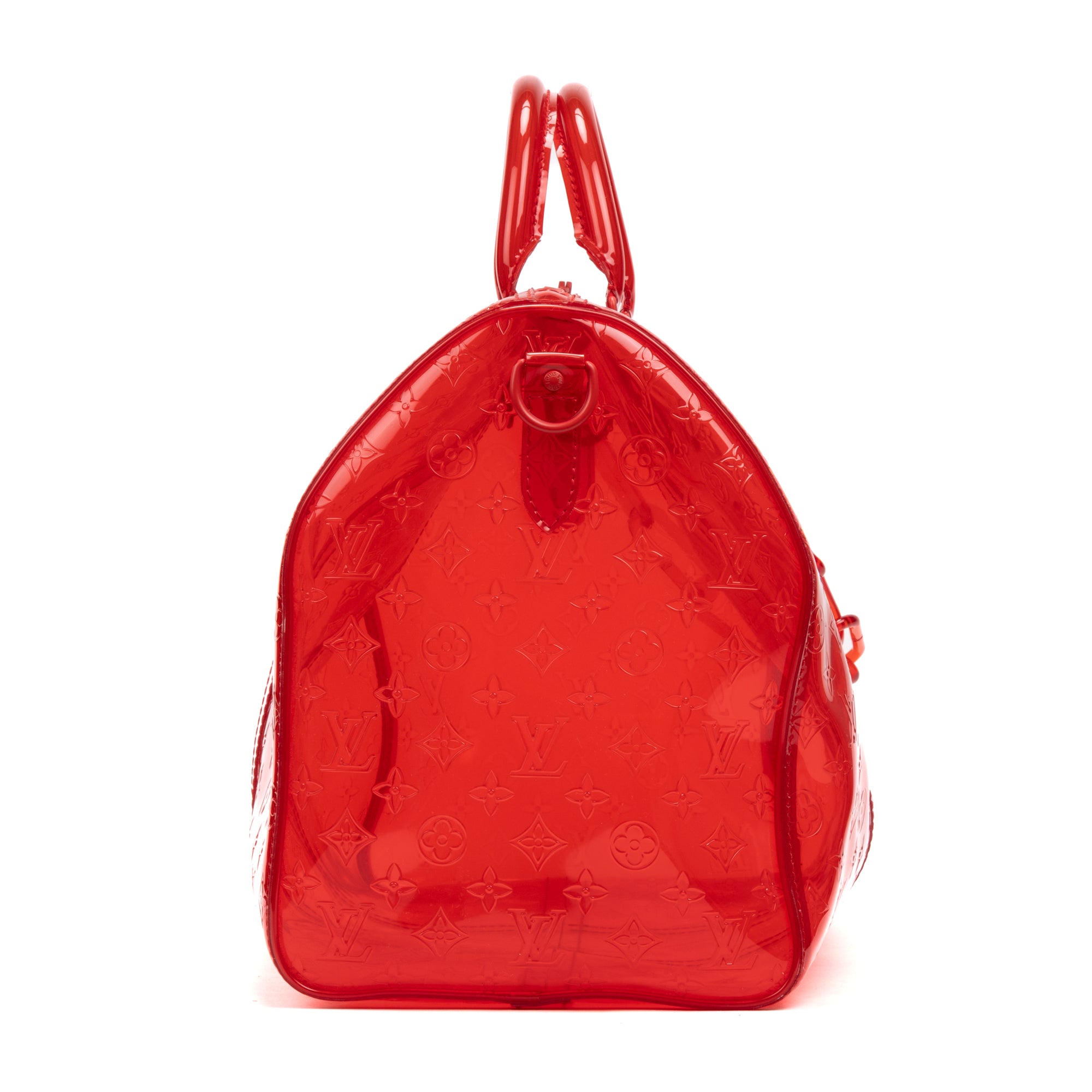 Travel Bag Ltd. Ed. Virgil Abloh Keepall Monogram Prism 50 Red Monogram Embossed PVC