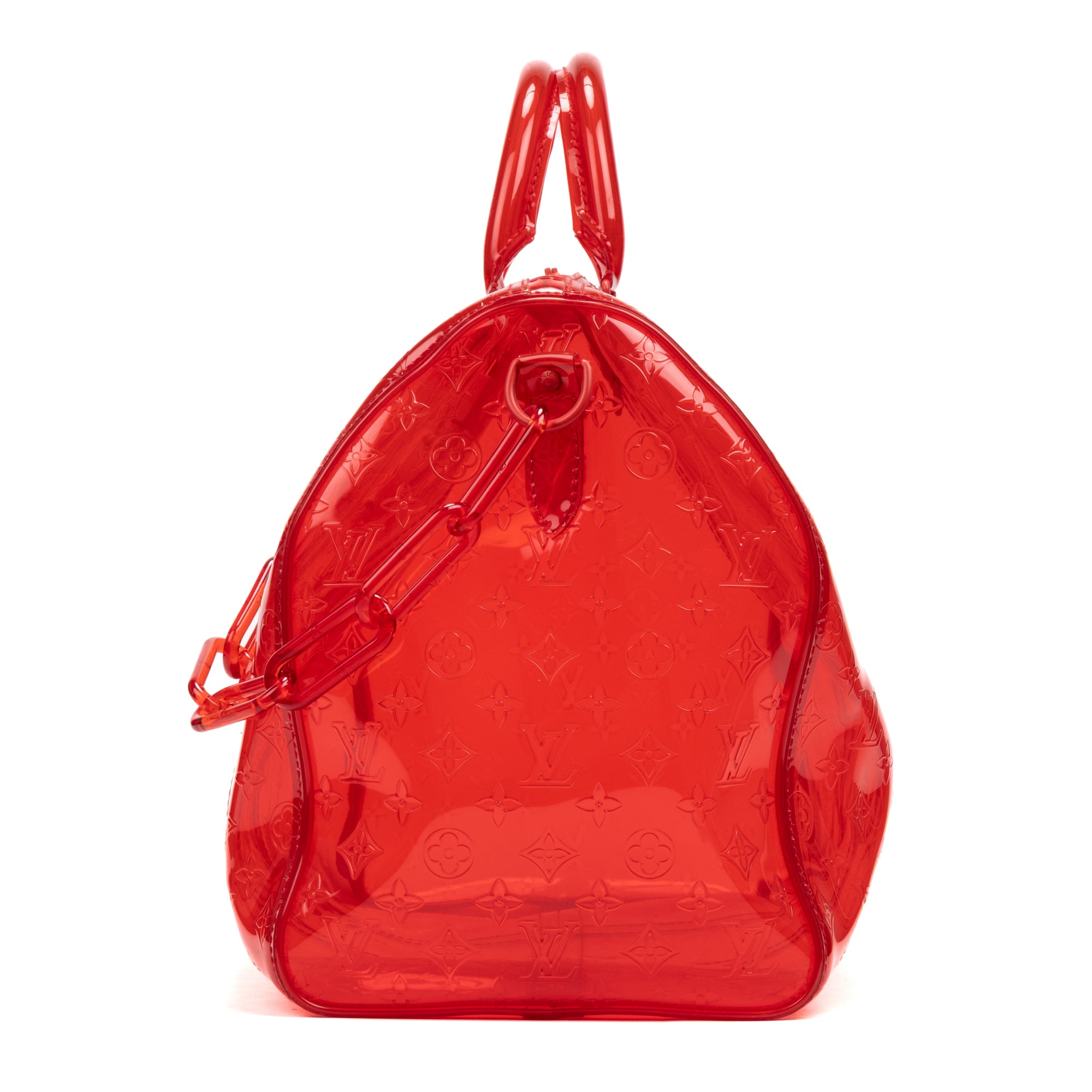 Travel Bag Ltd. Ed. Virgil Abloh Keepall Monogram Prism 50 Red Monogram Embossed PVC
