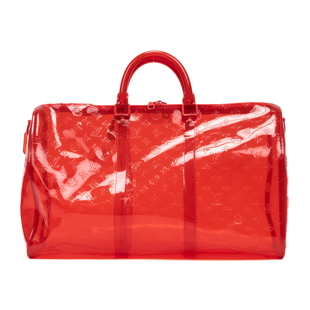 Travel Bag Ltd. Ed. Virgil Abloh Keepall Monogram Prism 50 Red Monogram Embossed PVC