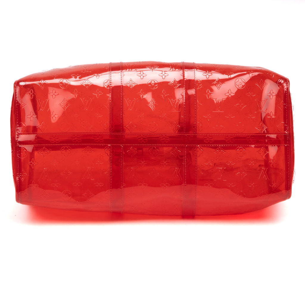 Travel Bag Ltd. Ed. Virgil Abloh Keepall Monogram Prism 50 Red Monogram Embossed PVC