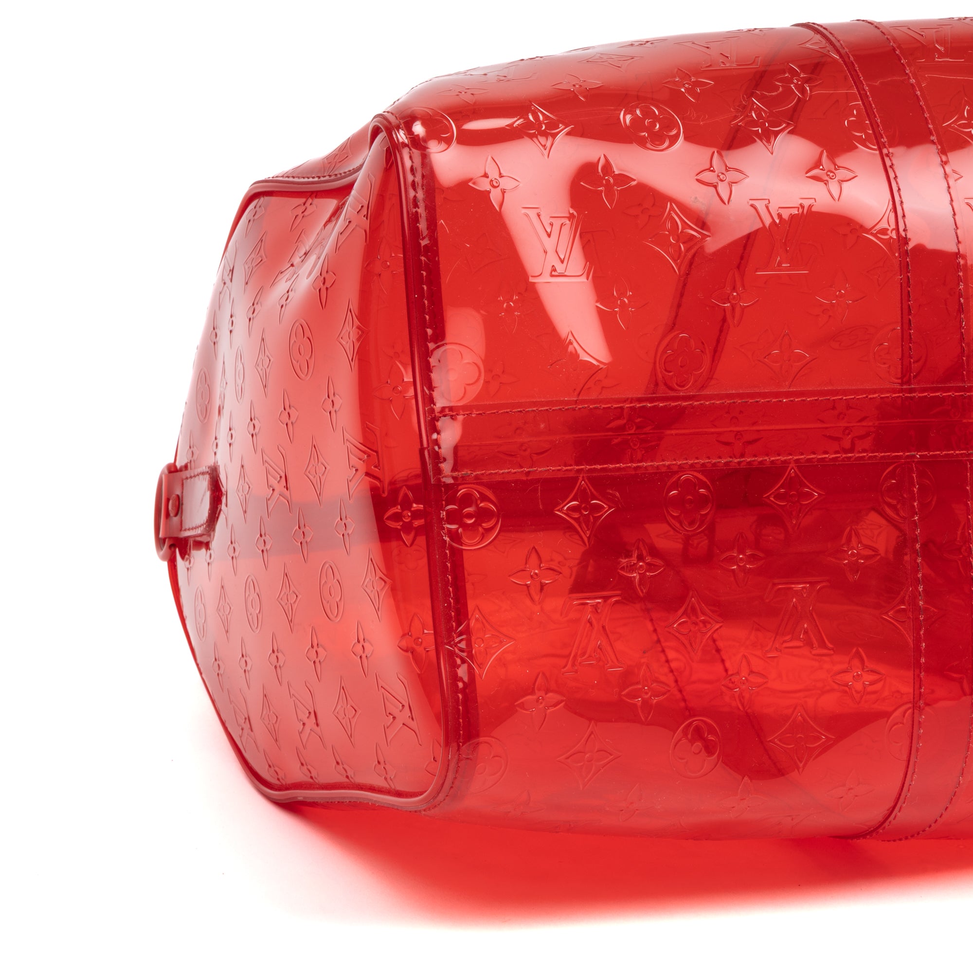 Travel Bag Ltd. Ed. Virgil Abloh Keepall Monogram Prism 50 Red Monogram Embossed PVC