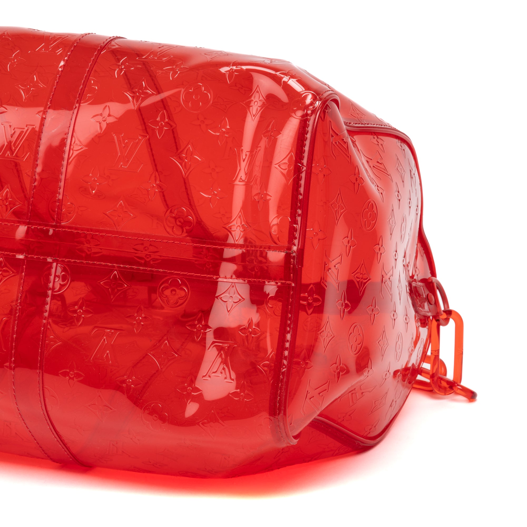 Travel Bag Ltd. Ed. Virgil Abloh Keepall Monogram Prism 50 Red Monogram Embossed PVC