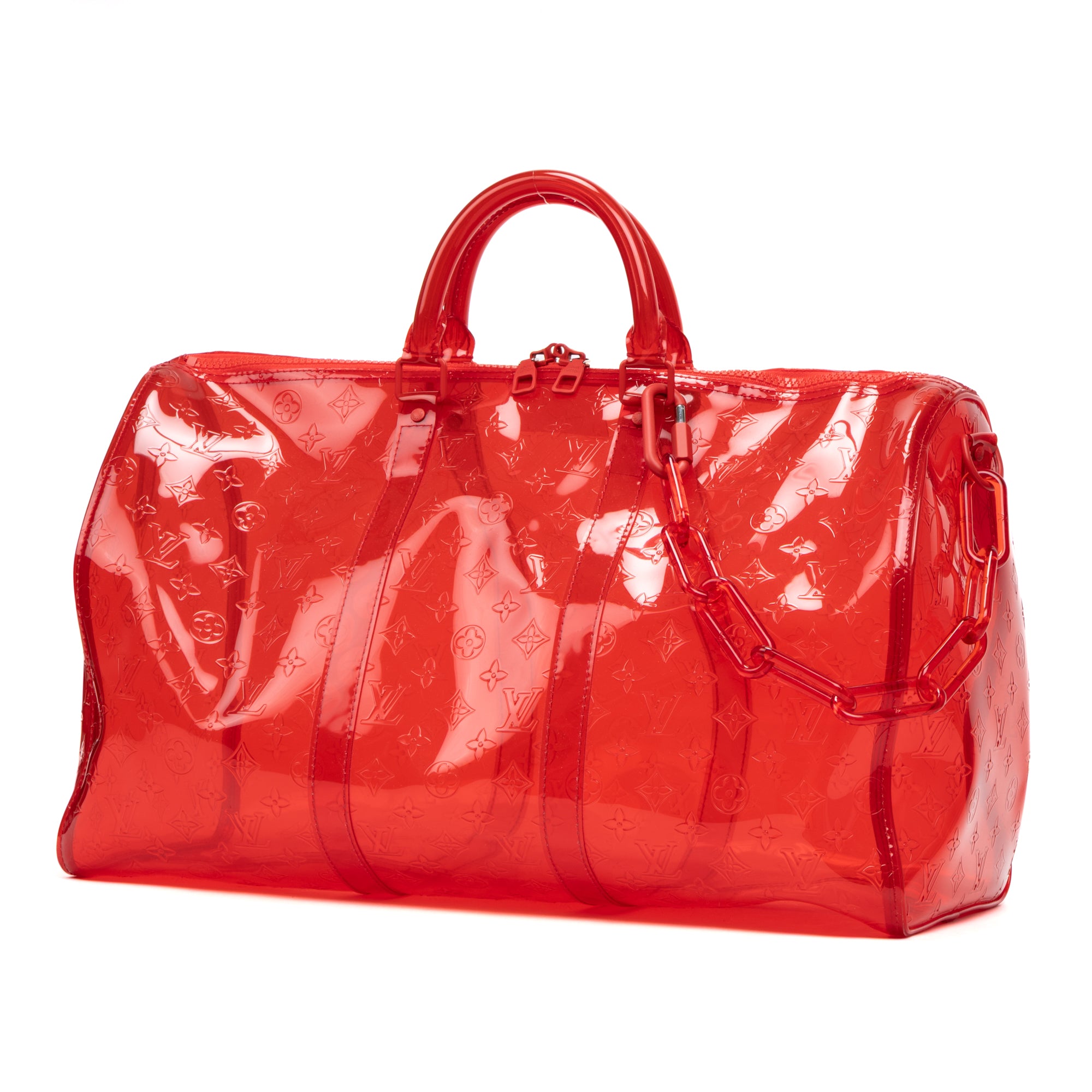 Travel Bag Ltd. Ed. Virgil Abloh Keepall Monogram Prism 50 Red Monogram Embossed PVC