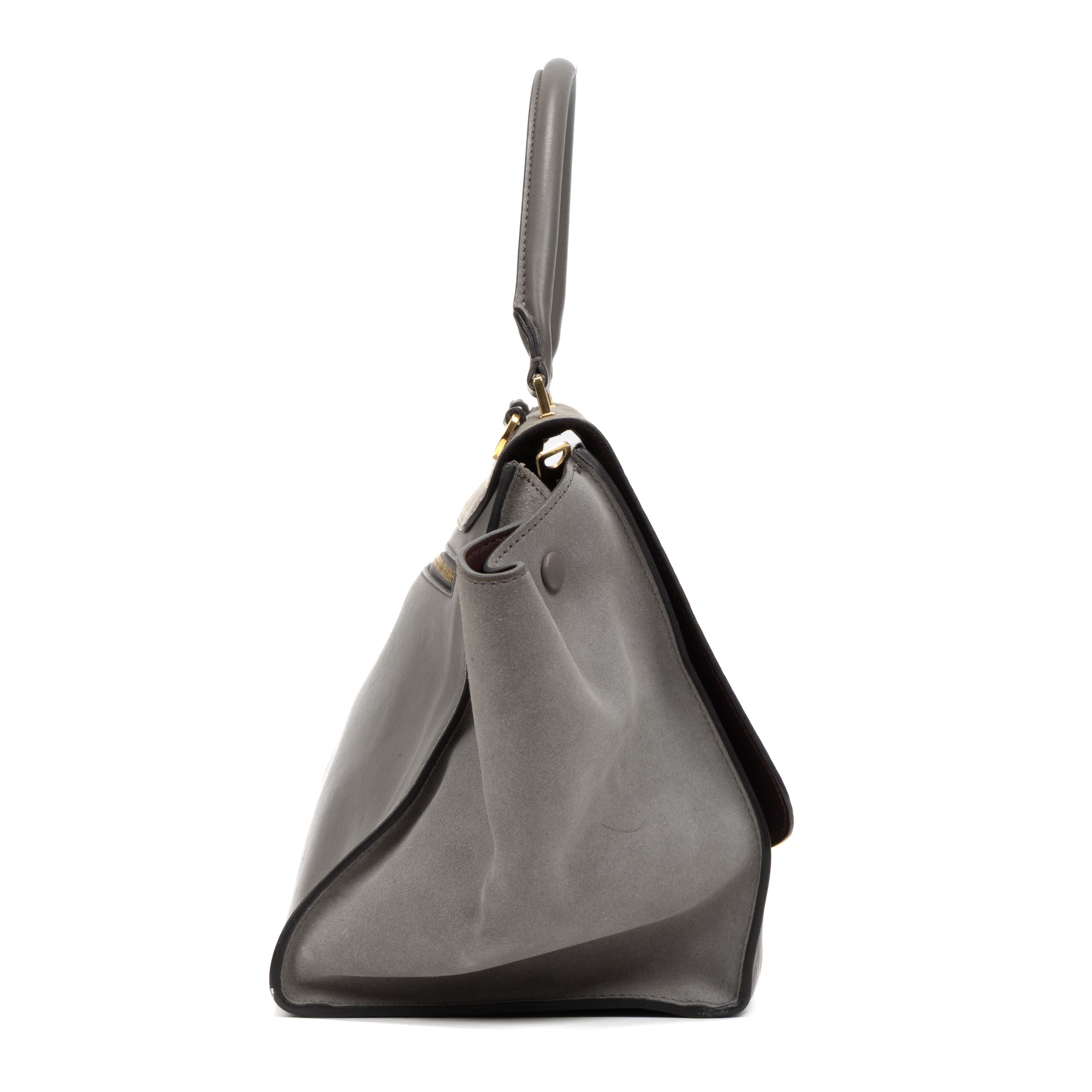 Shoulder Bag Trapeze Grey Crocodile Embossed Suede