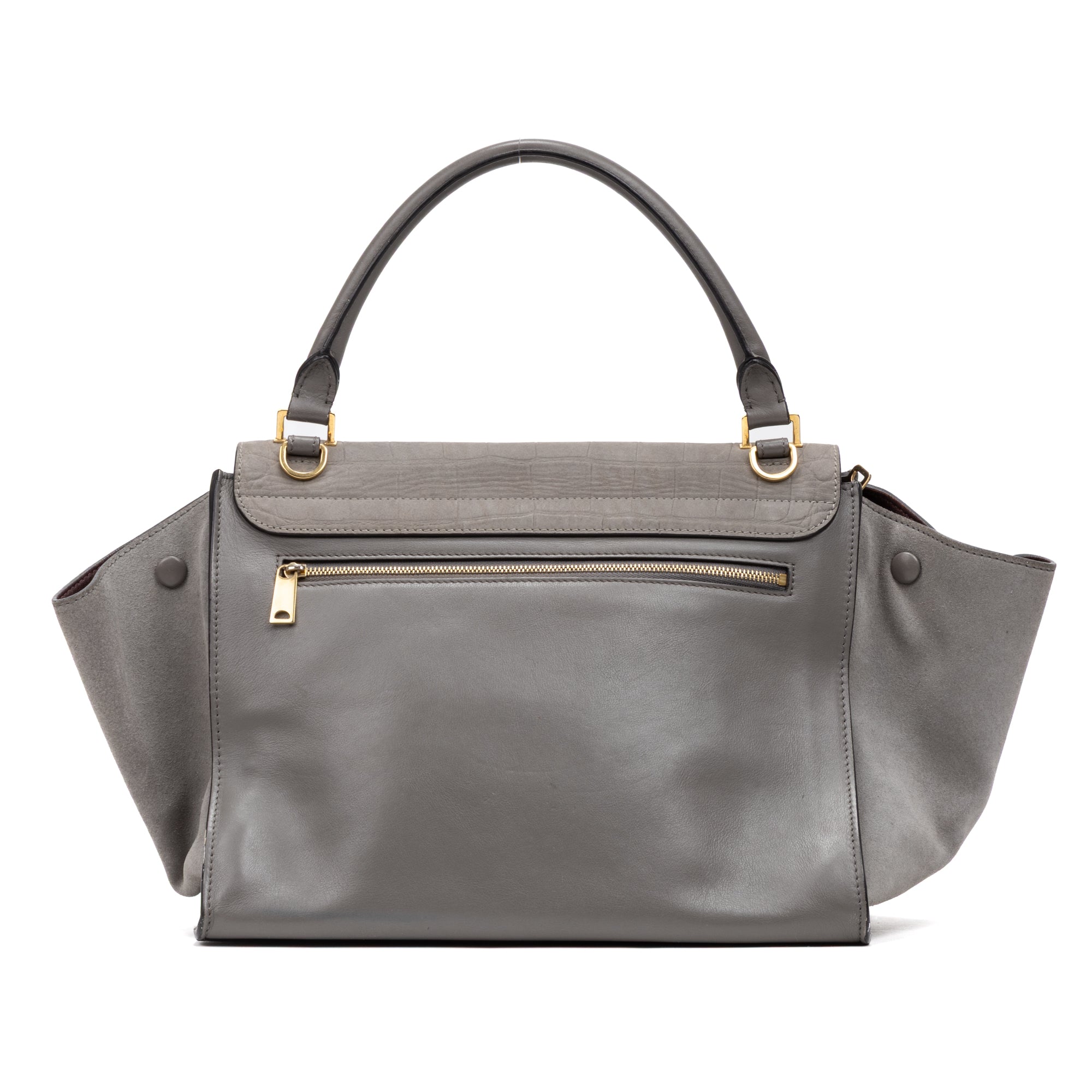 Shoulder Bag Trapeze Grey Crocodile Embossed Suede
