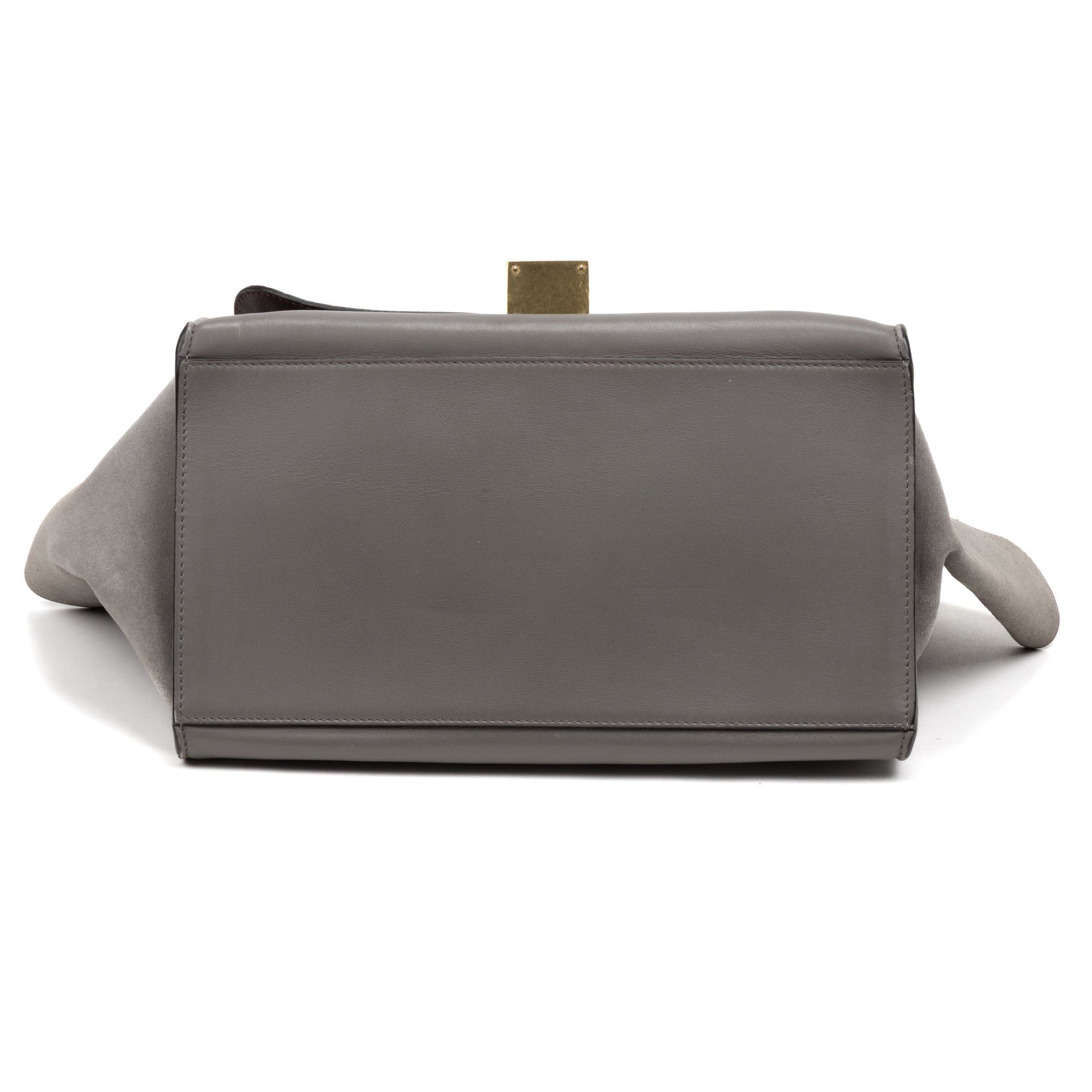 Shoulder Bag Trapeze Grey Crocodile Embossed Suede