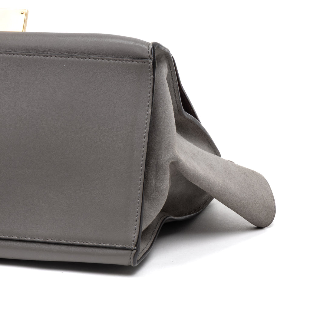 Shoulder Bag Trapeze Grey Crocodile Embossed Suede