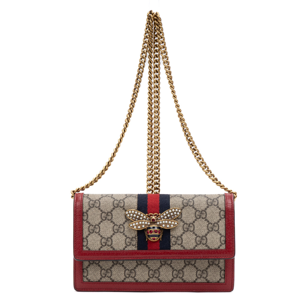 Shoulder Bag Queen Margaret Chain Wallet Beige Web Supreme Coated Canvas