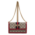 Shoulder Bag Queen Margaret Chain Wallet Beige Web Supreme Coated Canvas