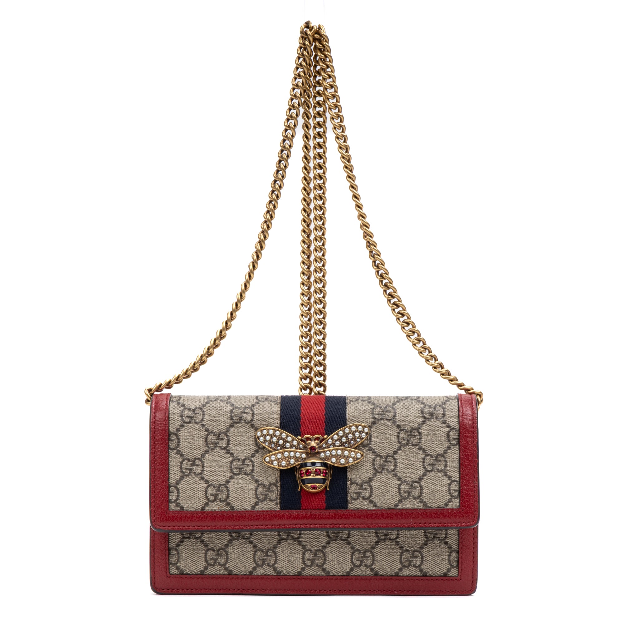 Shoulder Bag Queen Margaret Chain Wallet Beige Web Supreme Coated Canvas