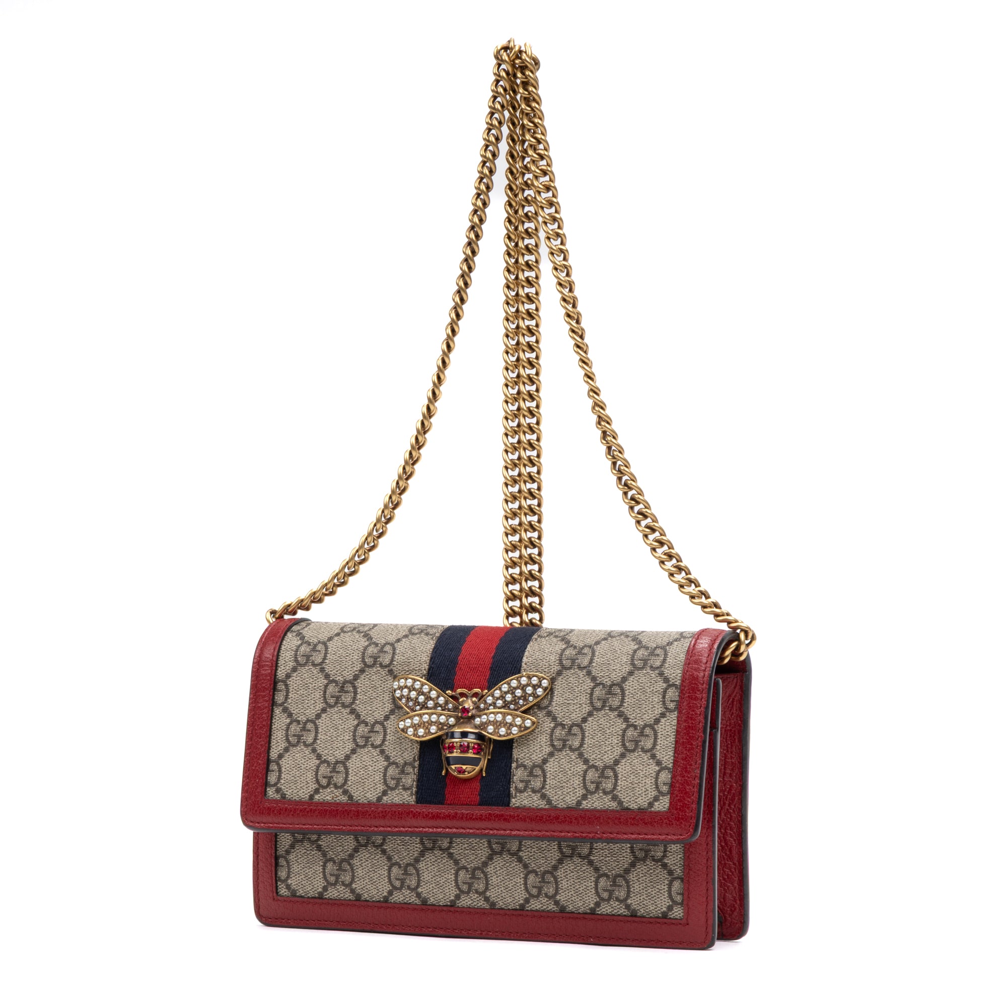 Shoulder Bag Queen Margaret Chain Wallet Beige Web Supreme Coated Canvas