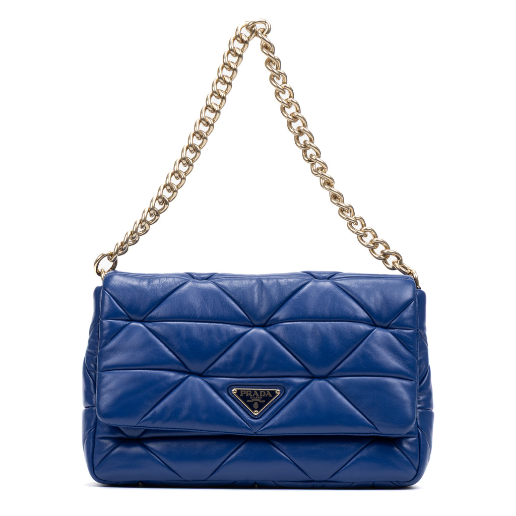 Shoulder Bag System Flap Large Blue Nappa Quilted Leather