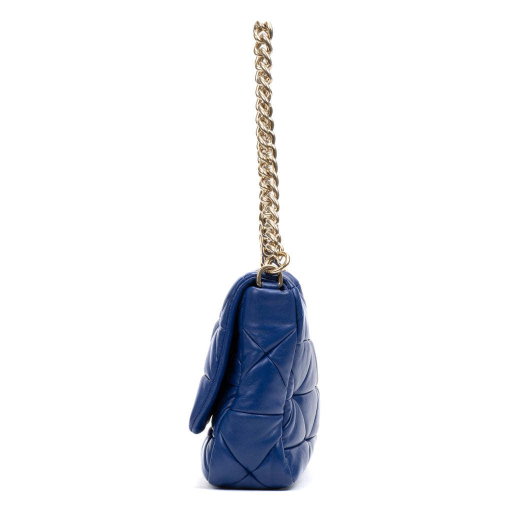 Shoulder Bag System Flap Large Blue Nappa Quilted Leather