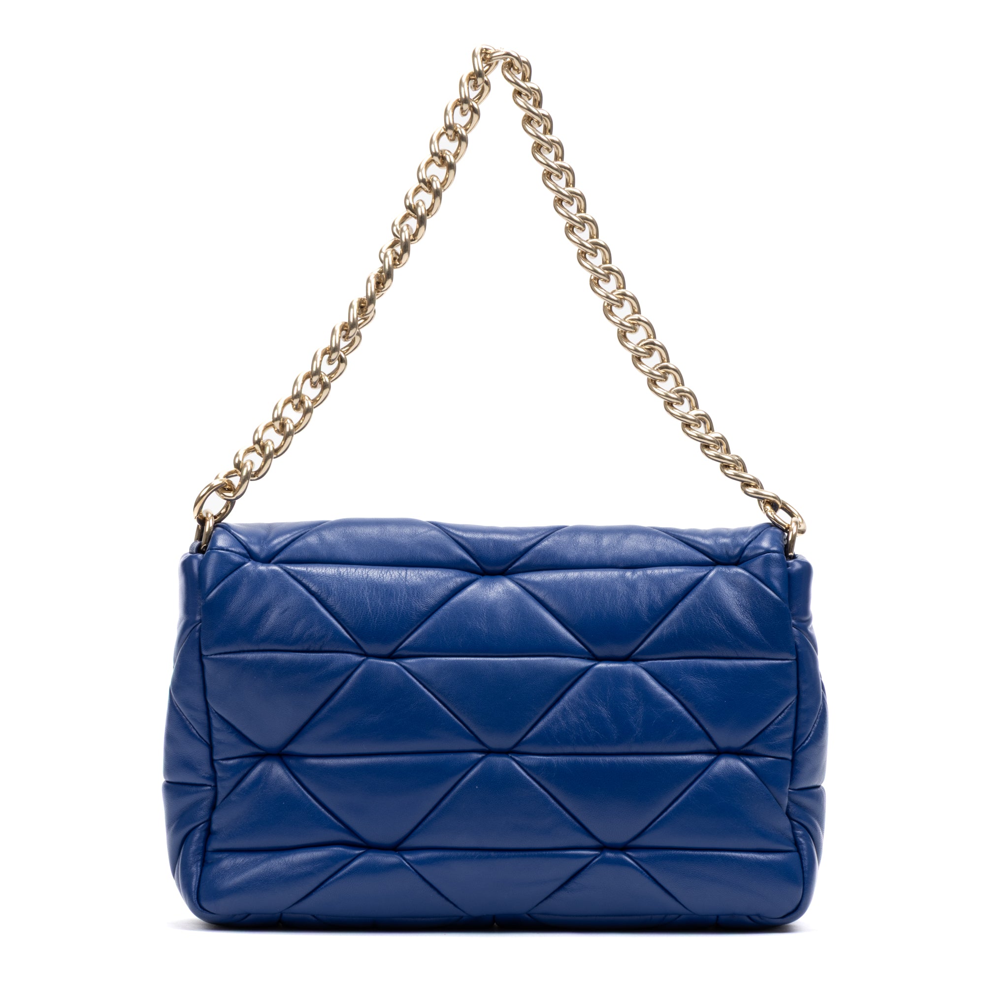Shoulder Bag System Flap Large Blue Nappa Quilted Leather