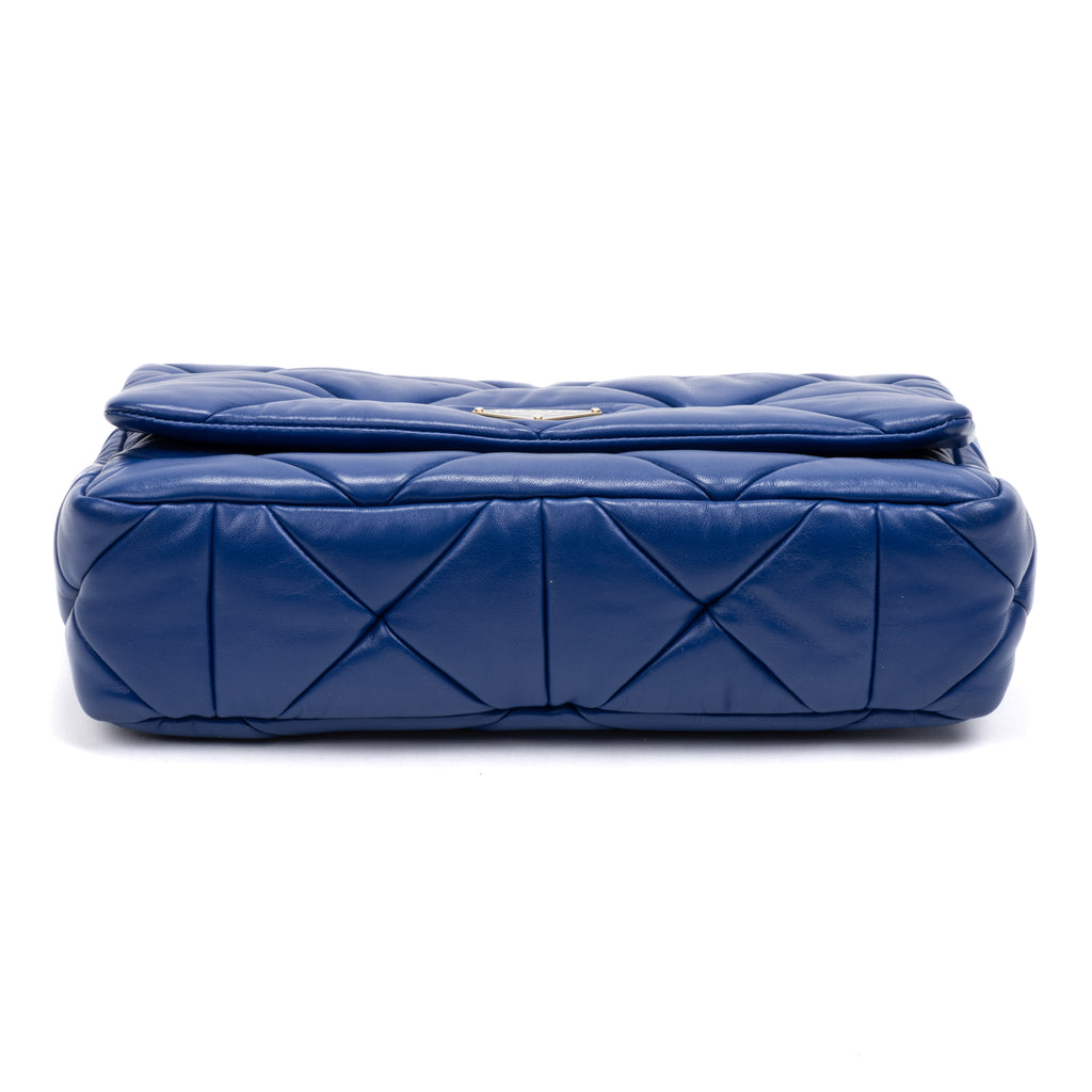 Shoulder Bag System Flap Large Blue Nappa Quilted Leather