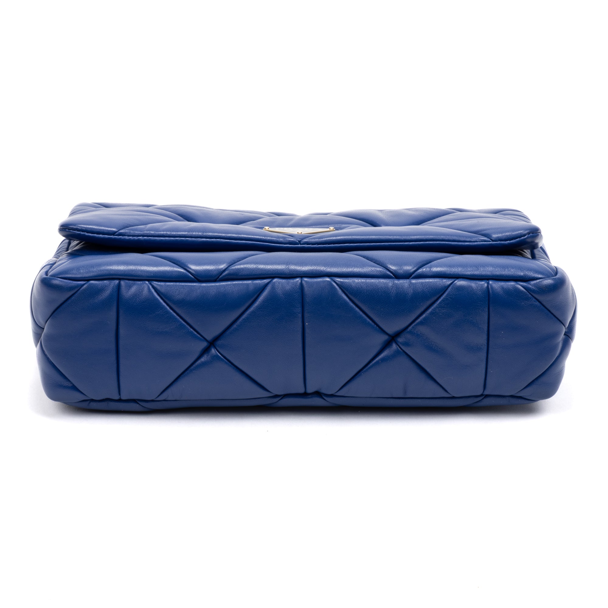 Shoulder Bag System Flap Large Blue Nappa Quilted Leather