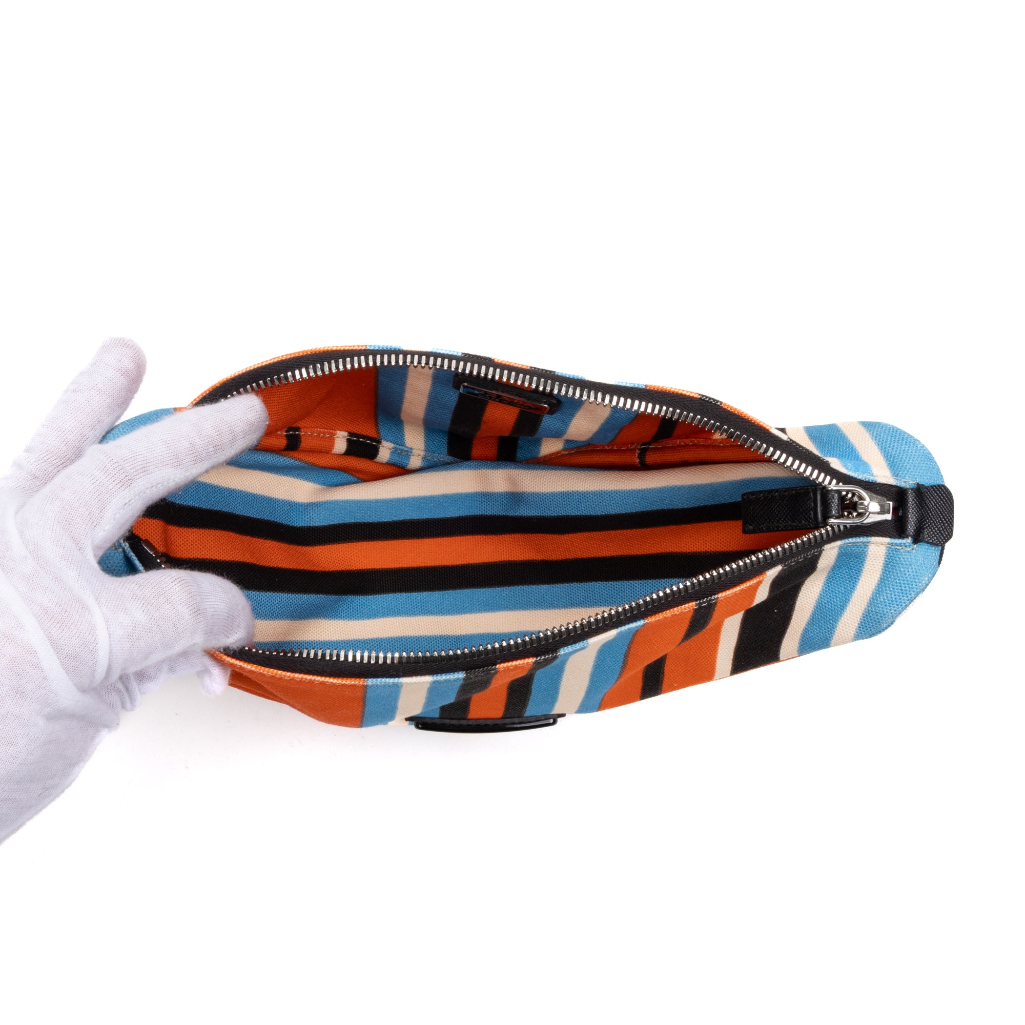 Shoulder Bag Triangle Logo Zip Crossbody Orange Printed Canvas