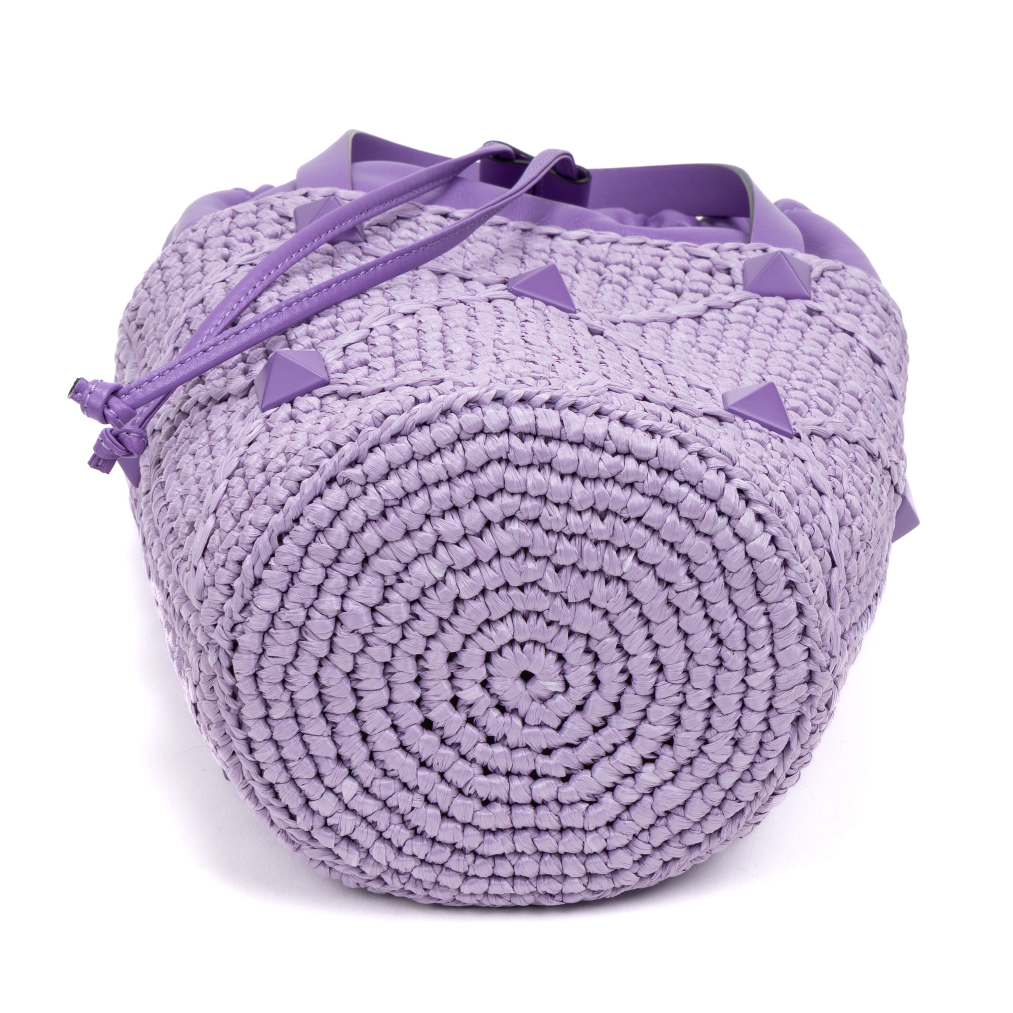 Shoulder Bag Roman Stud Bucket Bag Purple Raffia Canvas/Smooth Leather