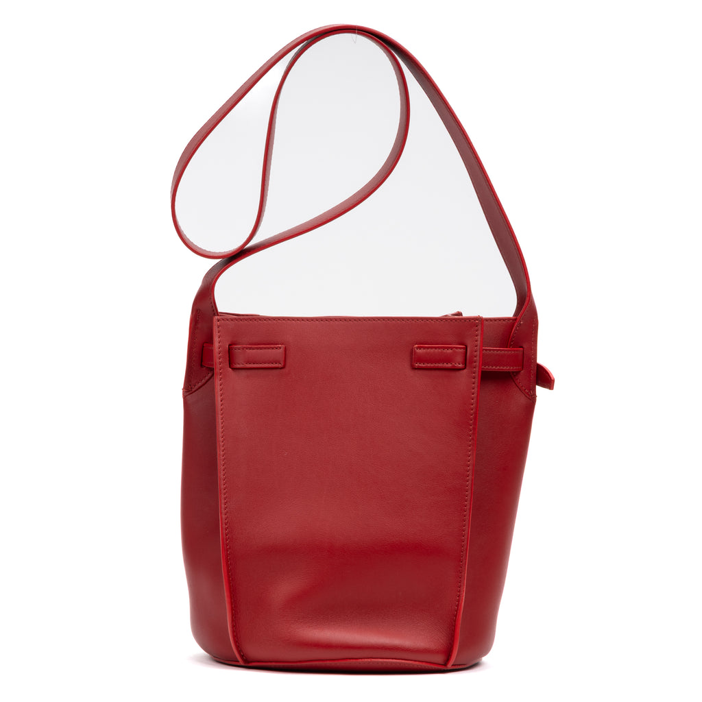 Shoulder Bag Long Strap Big Bucket Red Soft Leather