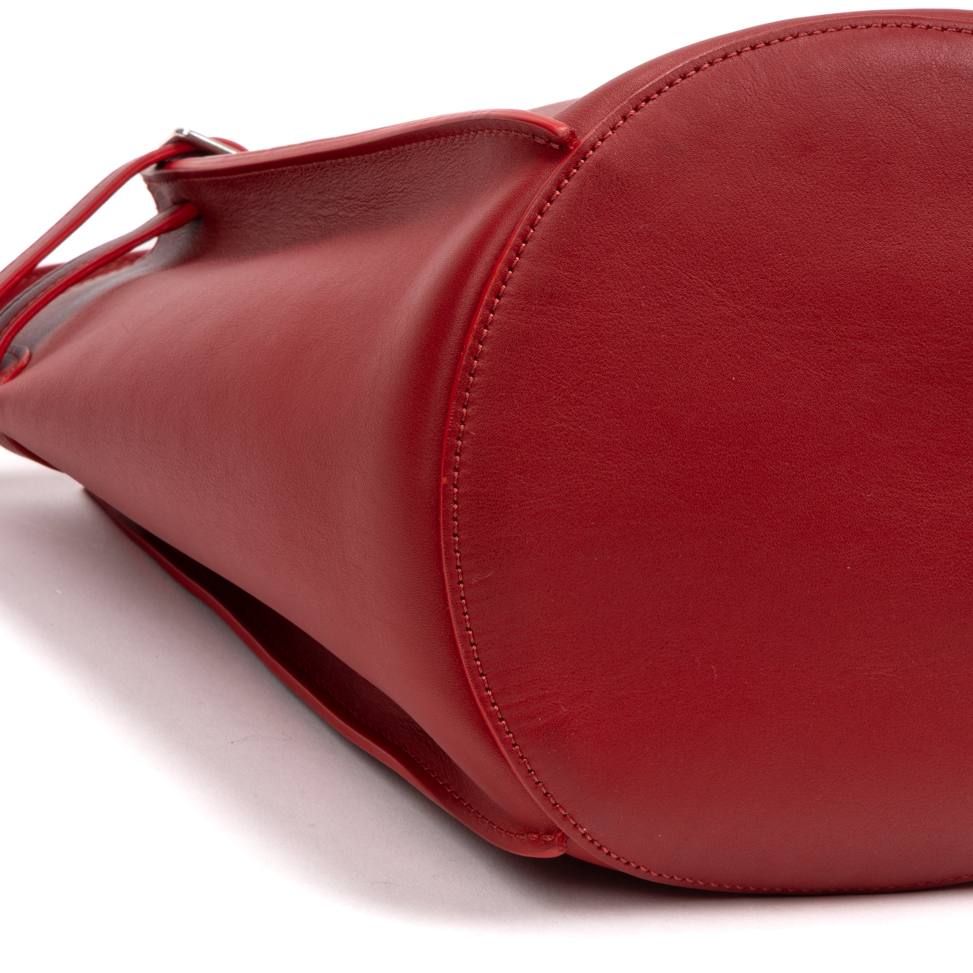 Shoulder Bag Long Strap Big Bucket Red Soft Leather