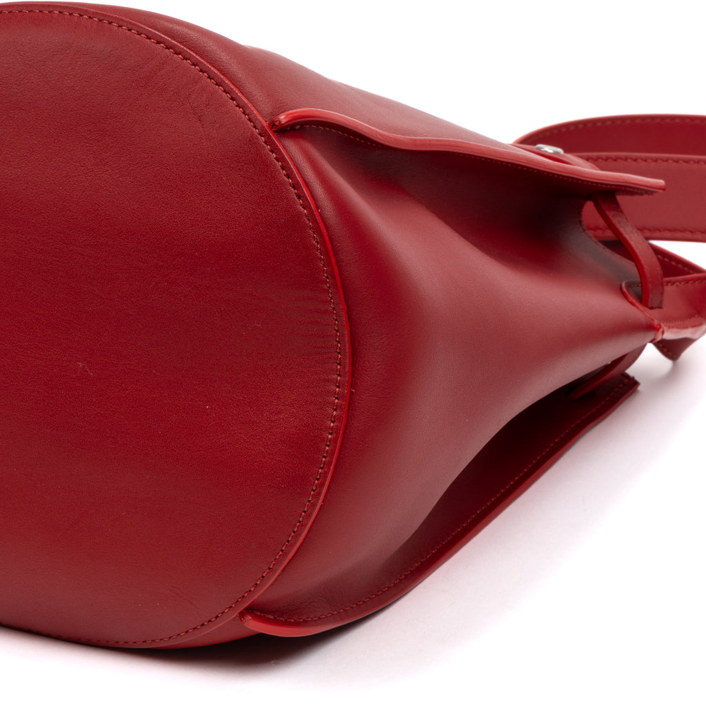 Shoulder Bag Long Strap Big Bucket Red Soft Leather