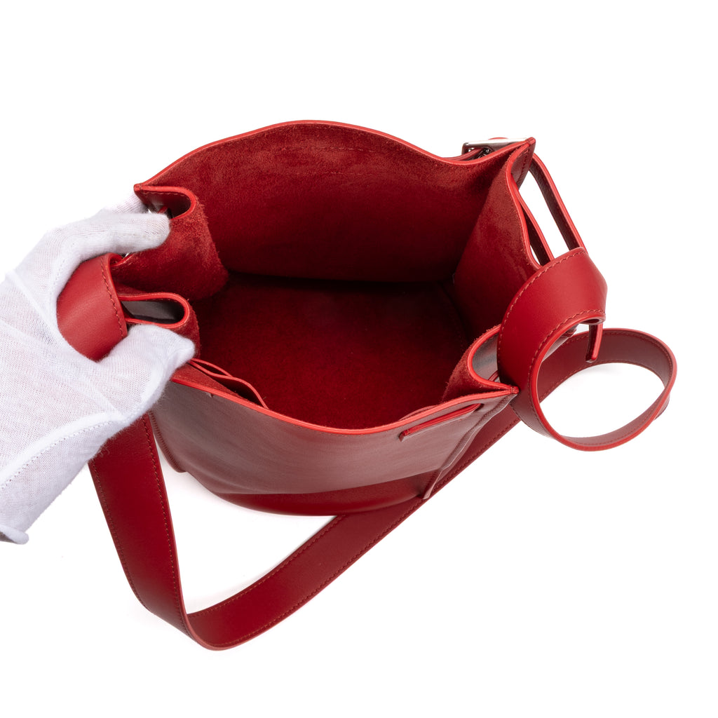 Shoulder Bag Long Strap Big Bucket Red Soft Leather