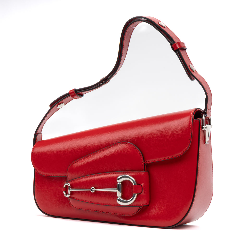 Shoulder Bag 1955 Horsebit Assymetric Small Red Calfskin Leather
