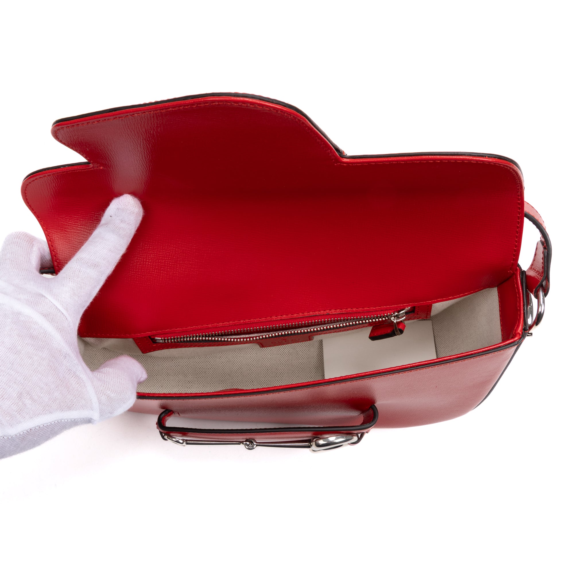 Shoulder Bag 1955 Horsebit Assymetric Small Red Calfskin Leather