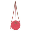 Shoulder Bag French New Wave Round Chain Clutch Mini Pink Caviar Quilted Leather
