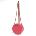 Shoulder Bag French New Wave Round Chain Clutch Mini Pink Caviar Quilted Leather
