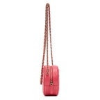 Shoulder Bag French New Wave Round Chain Clutch Mini Pink Caviar Quilted Leather