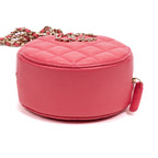 Shoulder Bag French New Wave Round Chain Clutch Mini Pink Caviar Quilted Leather