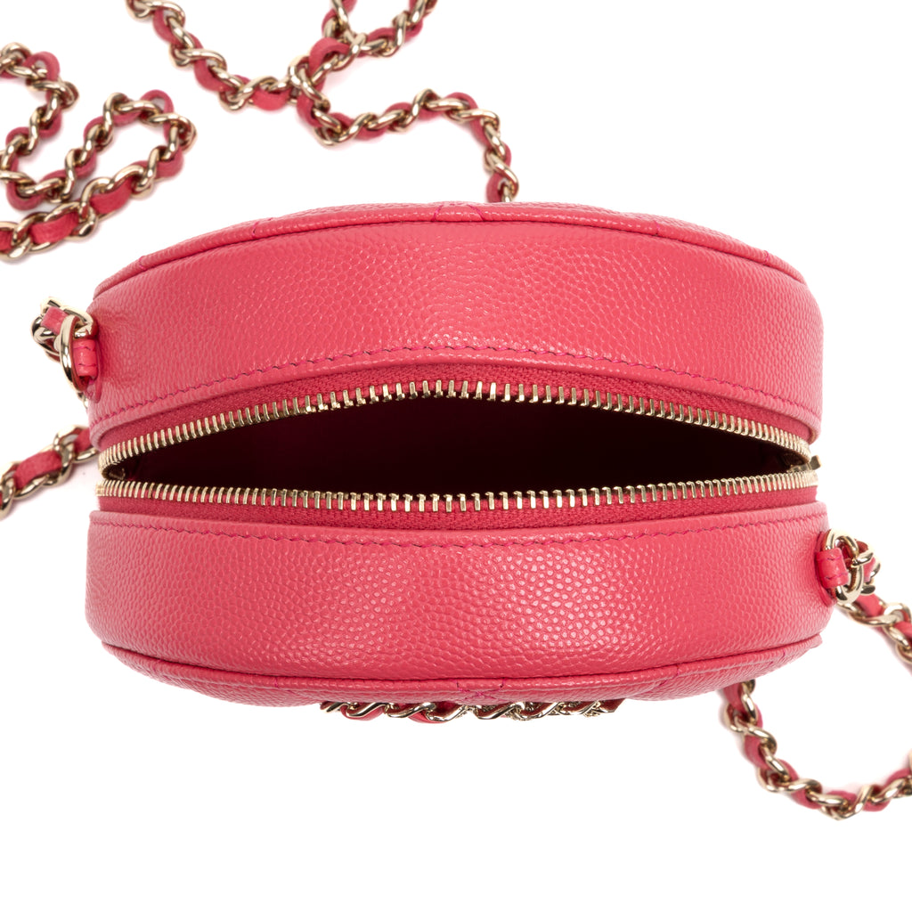 Shoulder Bag French New Wave Round Chain Clutch Mini Pink Caviar Quilted Leather