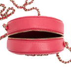Shoulder Bag French New Wave Round Chain Clutch Mini Pink Caviar Quilted Leather
