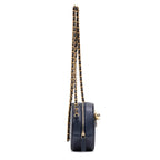 Shoulder Bag Chic Pearls Round Chain Clutch Mini Blue Lambskin Quilted Leather