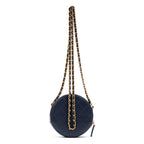 Shoulder Bag Chic Pearls Round Chain Clutch Mini Blue Lambskin Quilted Leather