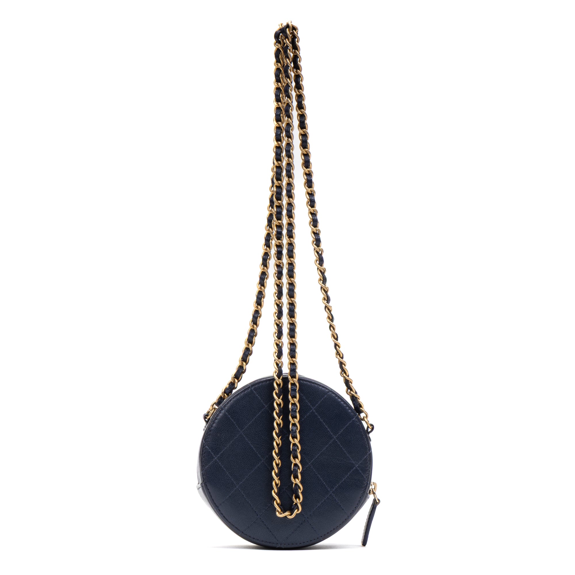 Shoulder Bag Chic Pearls Round Chain Clutch Mini Blue Lambskin Quilted Leather