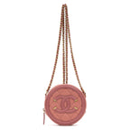 Shoulder Bag Filigree Round Chain Clutch Mini Pink Caviar Quilted Leather