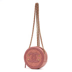 Shoulder Bag Filigree Round Chain Clutch Mini Pink Caviar Quilted Leather