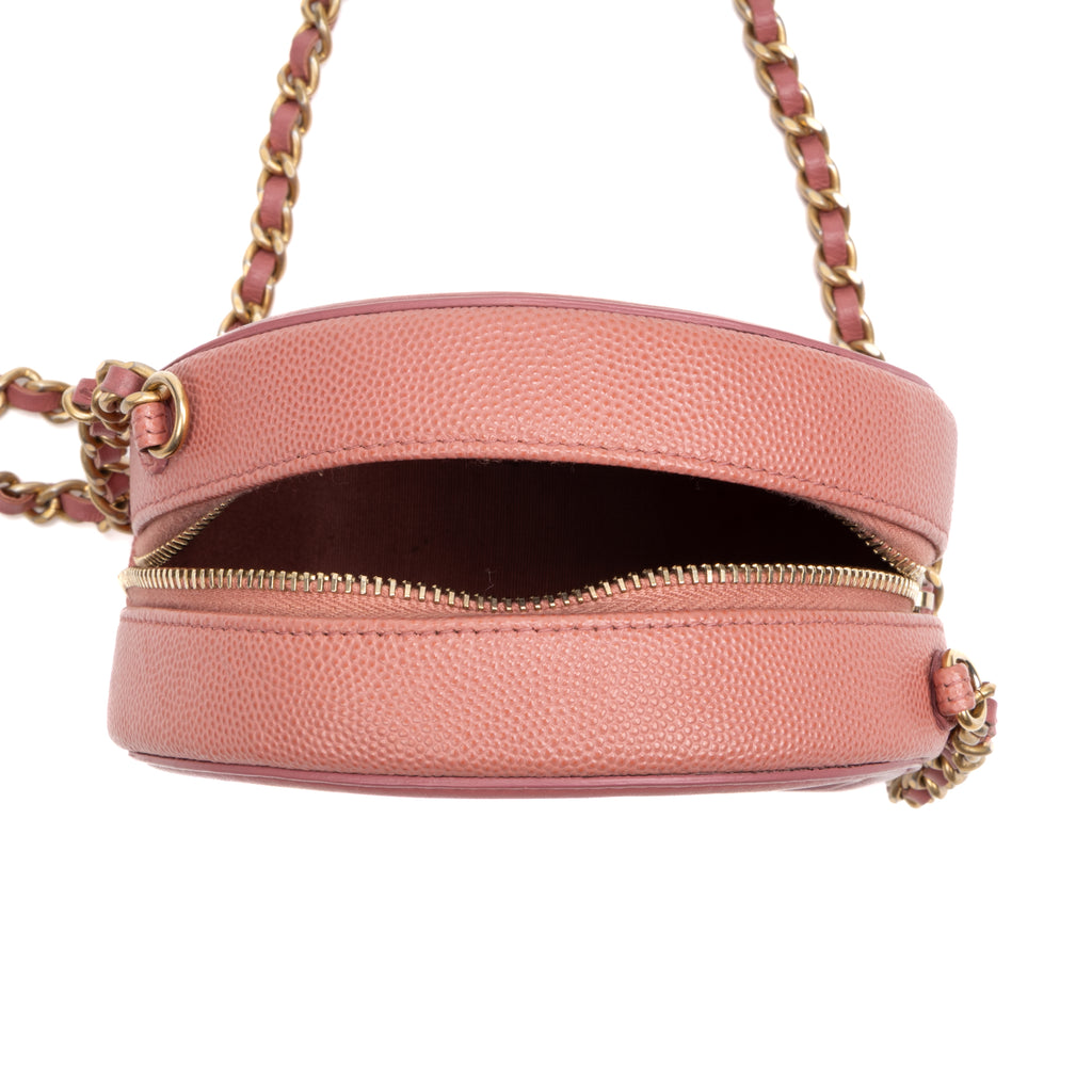 Shoulder Bag Filigree Round Chain Clutch Mini Pink Caviar Quilted Leather