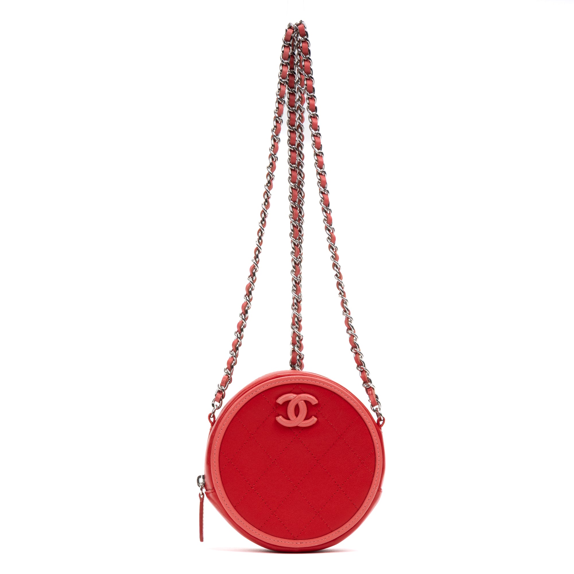 Shoulder Bag Color Pop Round Chain Clutch Pink Lambskin Quilted Leather