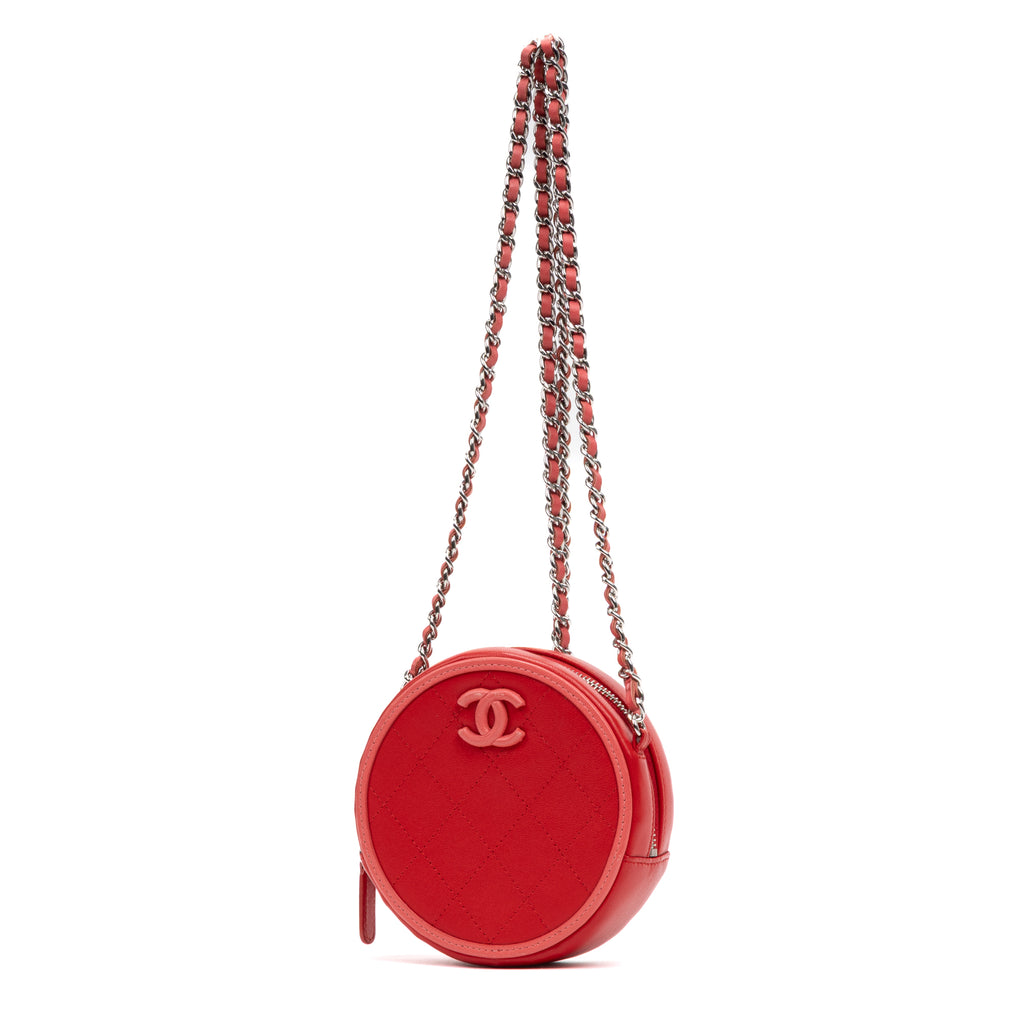 Shoulder Bag Color Pop Round Chain Clutch Pink Lambskin Quilted Leather