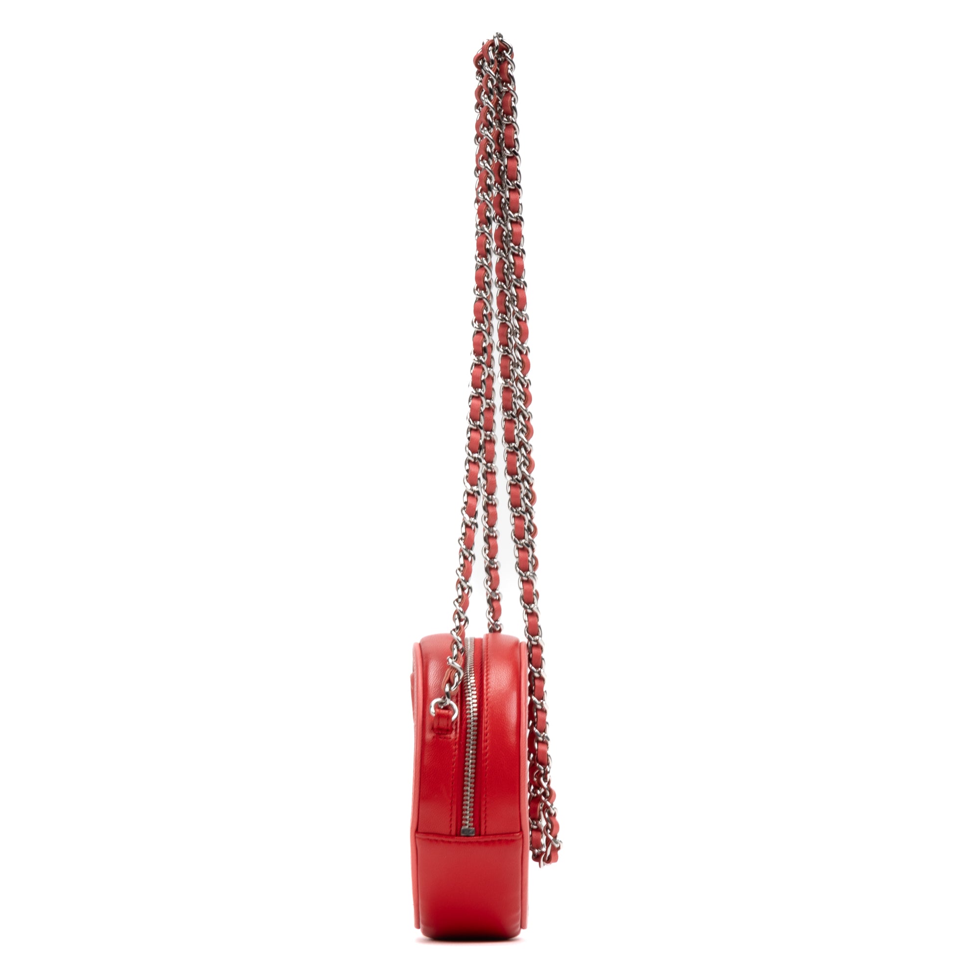 Shoulder Bag Color Pop Round Chain Clutch Pink Lambskin Quilted Leather