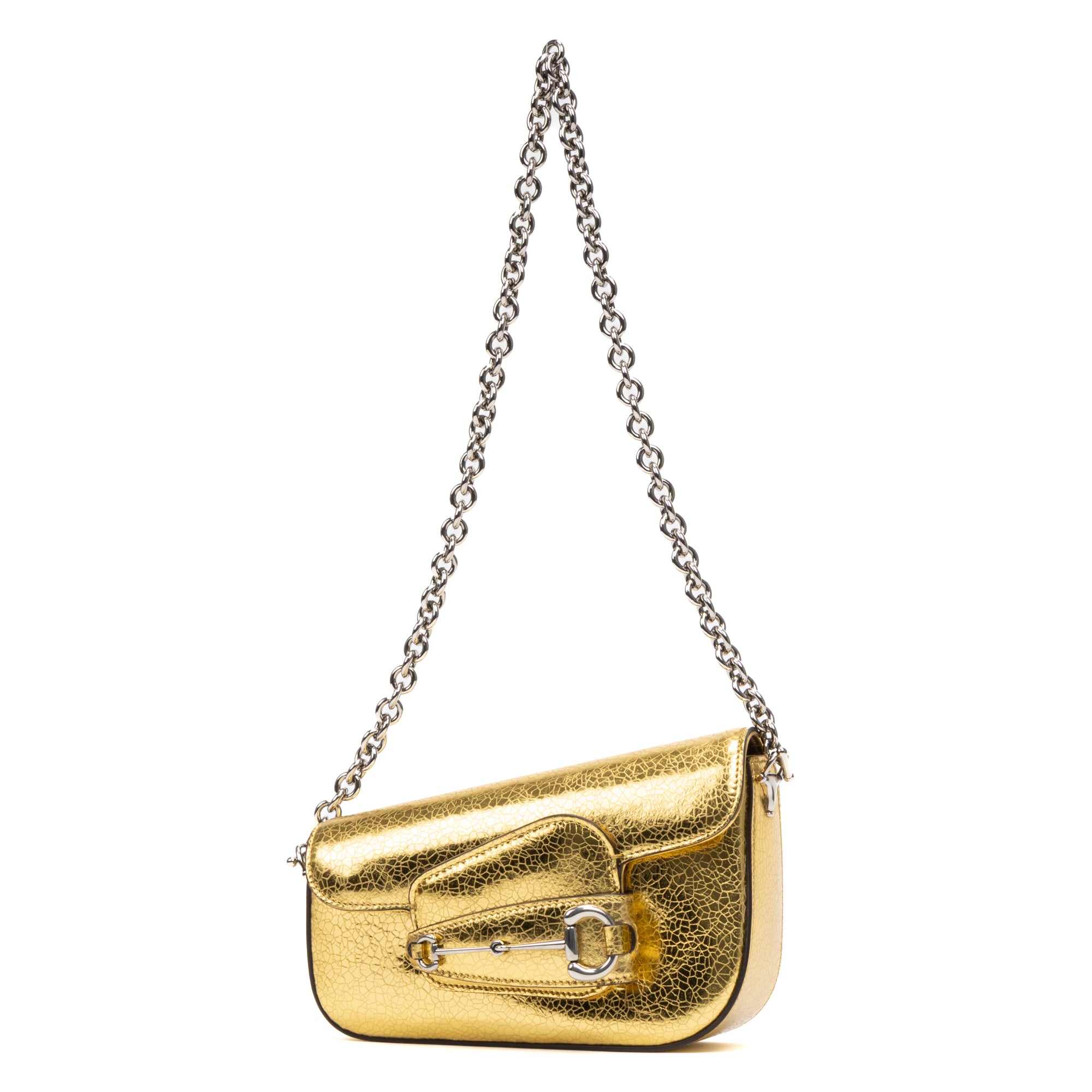 Shoulder Bag Horsebit 1955 Asymmetric Mini Gold Crackled Calfskin Leather